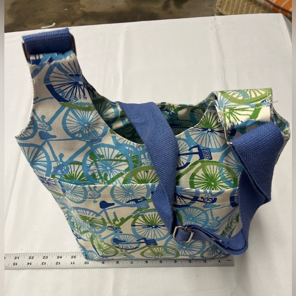 Rock flower paper Bicycle Hobo Crossbody Bag Cotton Canvas 13”x10”x5” Medium - Picture 11 of 12